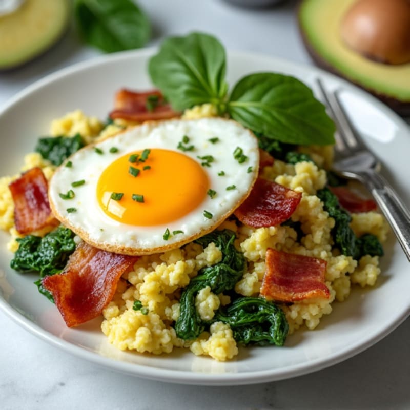 Egg White Spinach Scramble with Turkey Bacon