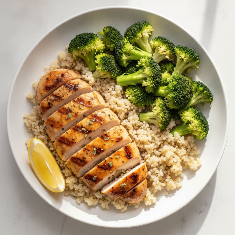 Grilled Chicken Breast with Quinoa and Steamed Broccoli