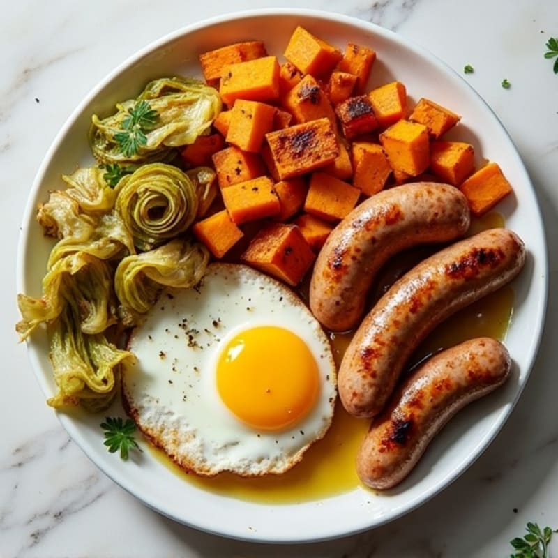 Sheet Pan Roasted Cabbage and Chicken Sausage with Sweet Potatoes