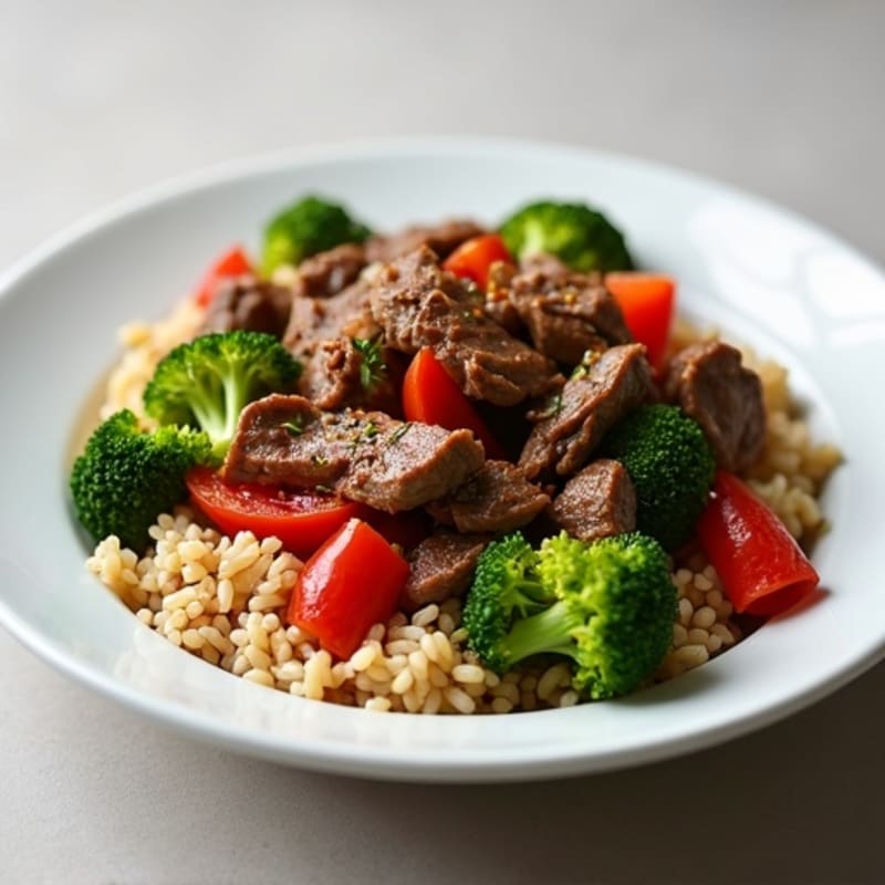 Garlic-Ginger Lean Beef Stir-Fry with Brown Rice