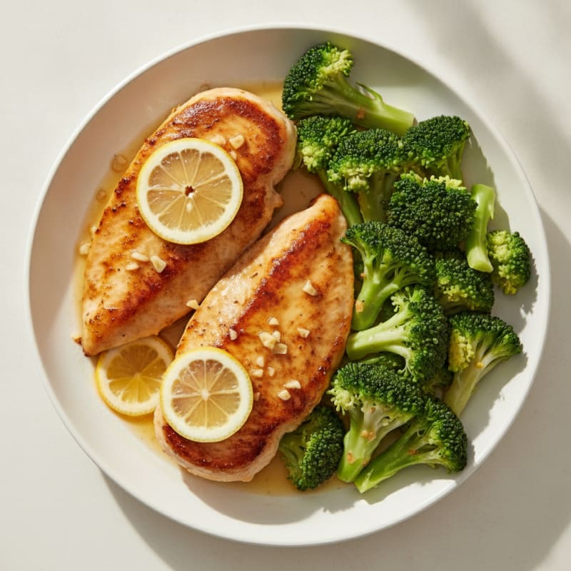 Seared Lemon Garlic Chicken Breast with Steamed Broccoli