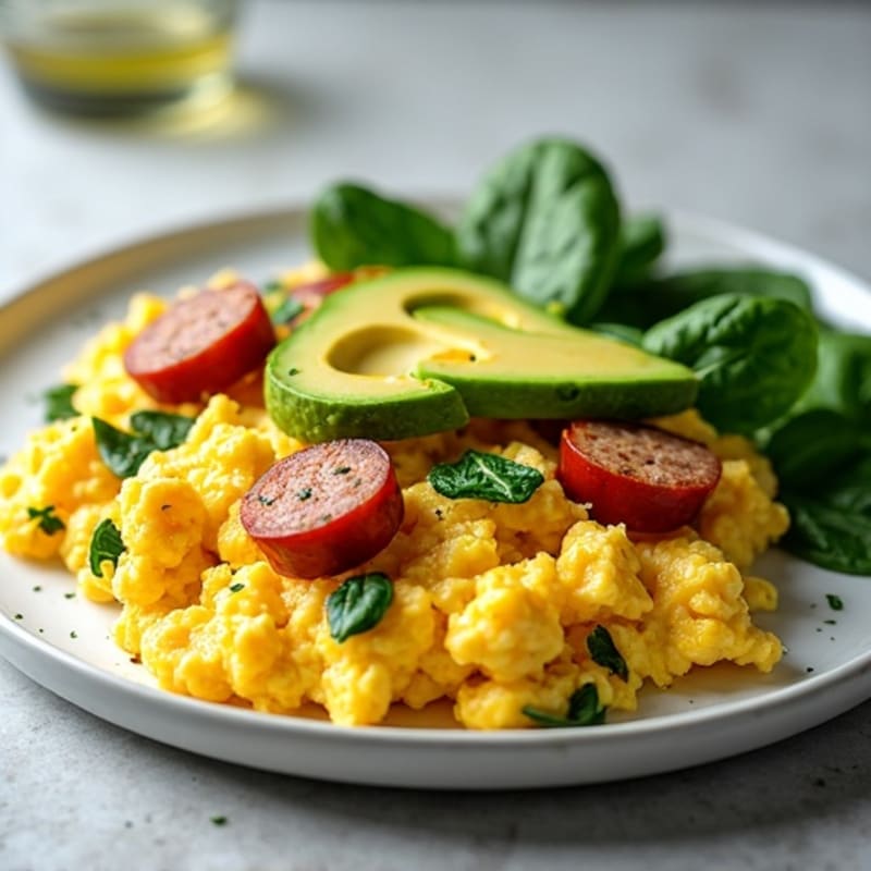 Egg White Power Scramble with Turkey Sausage and Spinach