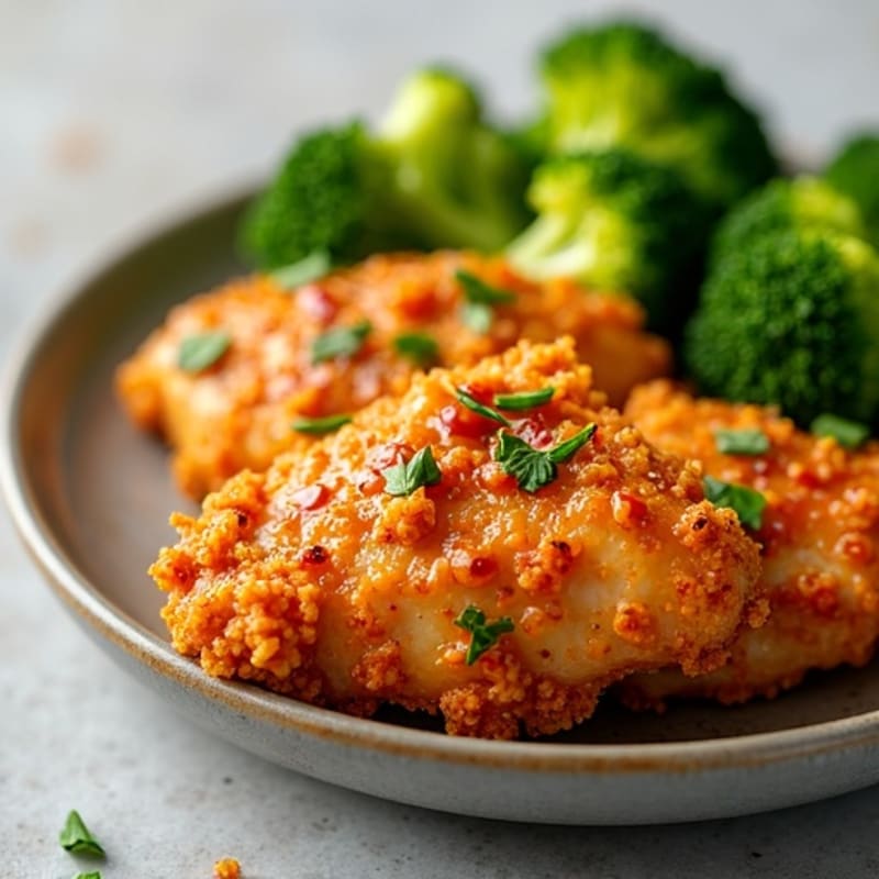Crispy Baked Orange Chicken with Fresh Steamed Broccoli