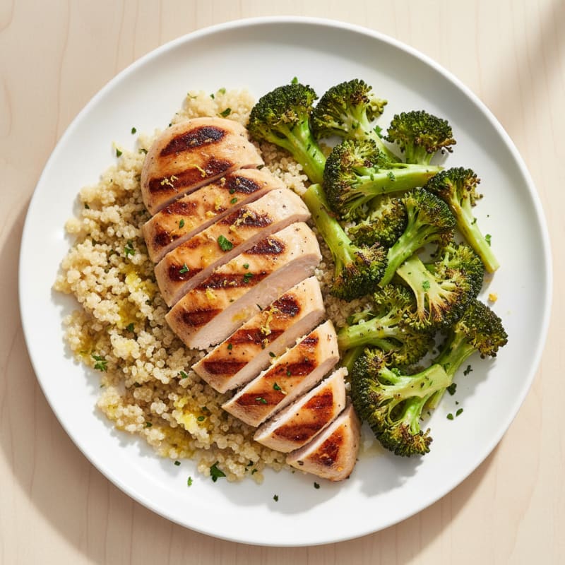 Grilled Chicken Breast with Quinoa and Roasted Broccoli