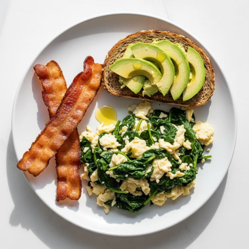 Egg White Spinach Scramble with Turkey Bacon