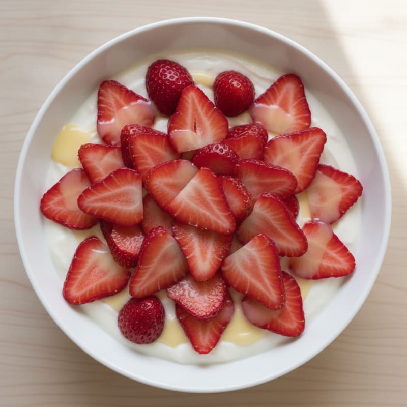 Silky Greek Yogurt with Protein Powder and Fresh Strawberries