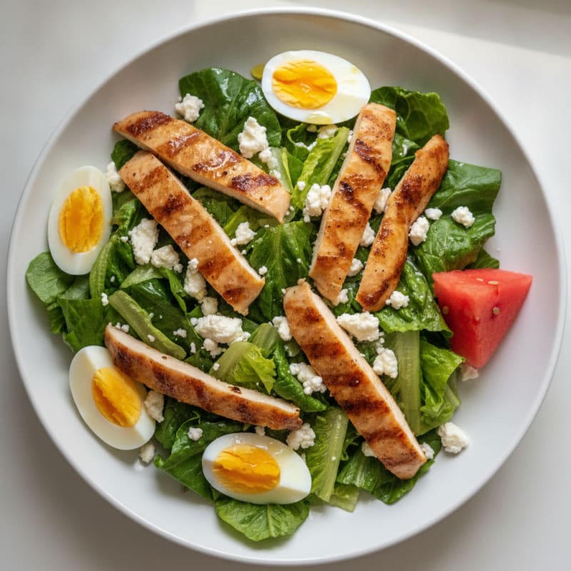 Grilled Chicken and Cheese Salad with Crunchy Romaine
