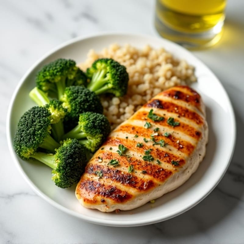 Seared Chicken Breast with Roasted Broccoli and Quinoa
