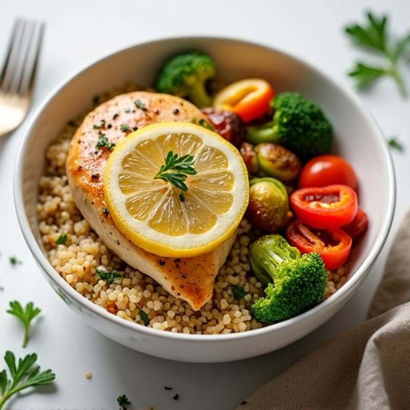 Lemon-Herb Roasted Chicken and Crispy Veggie Bowl