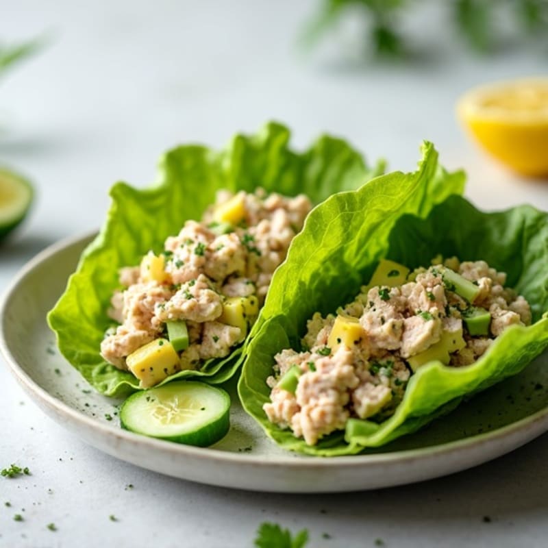 Tuna Salad Lettuce Wraps with Cucumber Slices