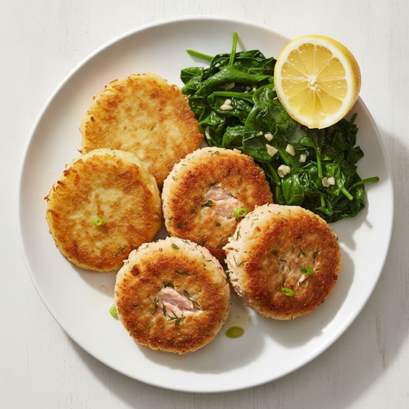 Pan-Seared Salmon Croquettes with Potato Cakes
