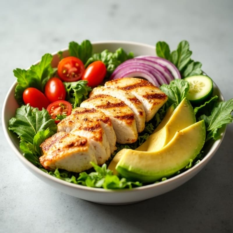 Grilled Chicken and Crisp Avocado Salad Bowl with Zesty Lemon Vinaigrette