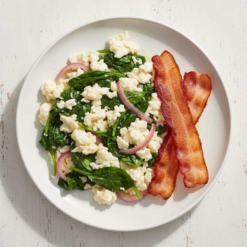 Egg White Spinach Scramble with Turkey Bacon