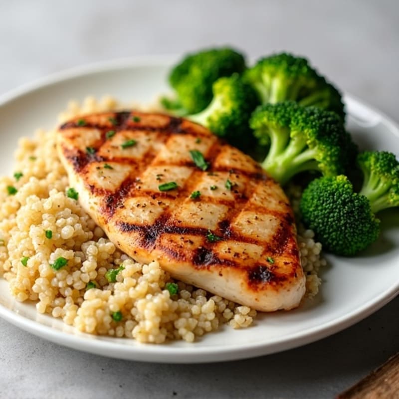 Grilled Chicken Breast with Quinoa and Roasted Broccoli