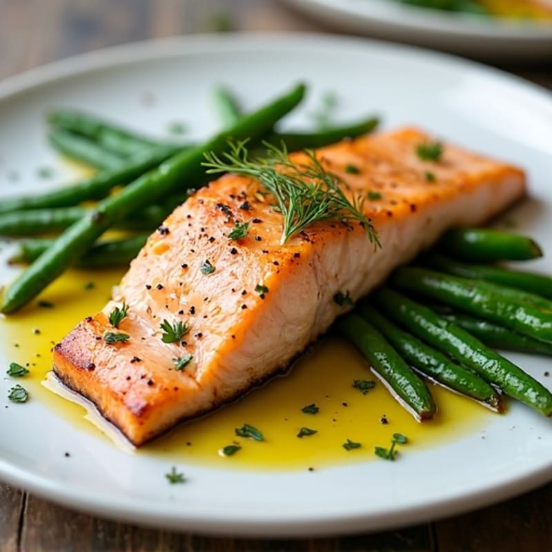 Lemon-Dill Pan-Seared Salmon with Roasted Green Beans