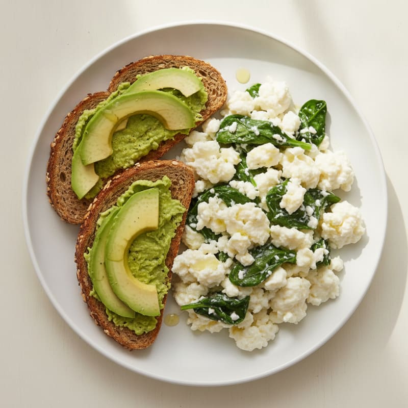 Egg White Spinach Scramble with Cottage Cheese