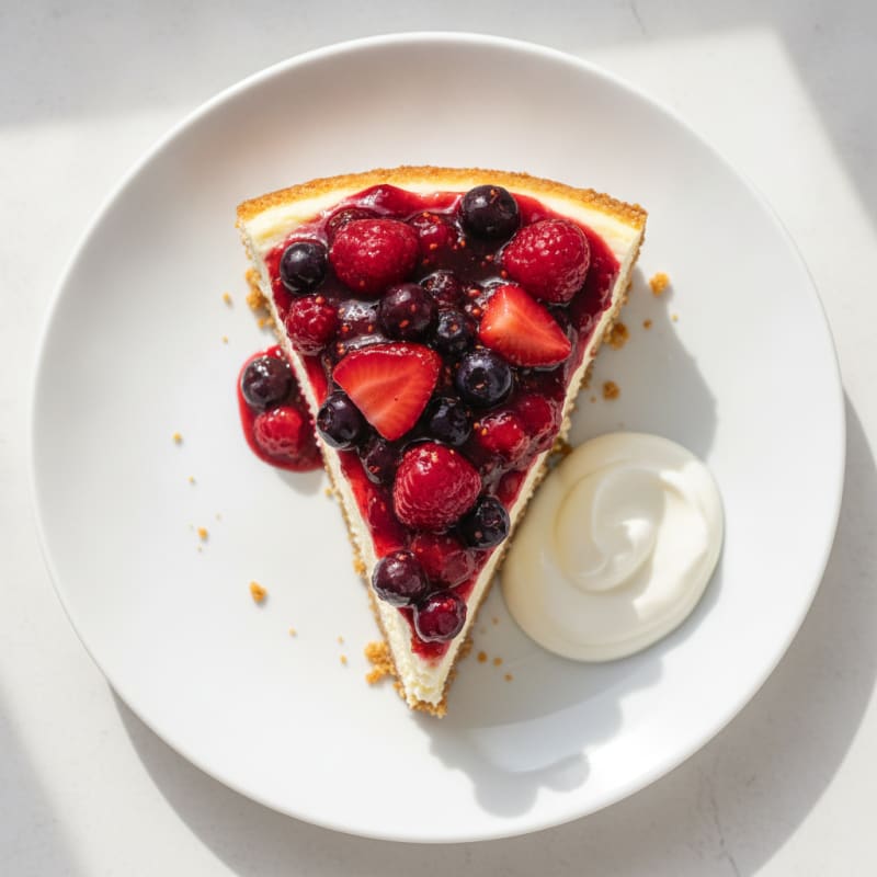 Greek Yogurt Protein Cheesecake with Mixed Berries