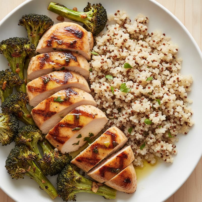 Grilled Chicken Breast with Quinoa and Roasted Broccoli