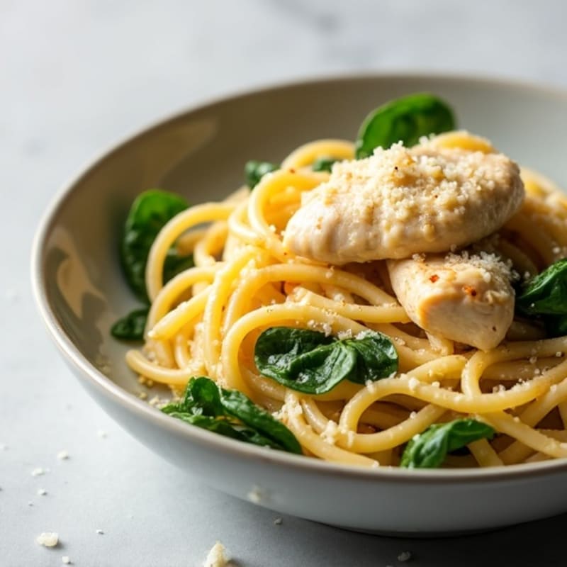 Creamy Chicken Carbonara Pasta with Fresh Spinach