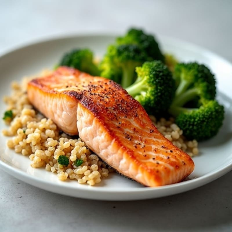 Seared Salmon with Steamed Broccoli and Quinoa