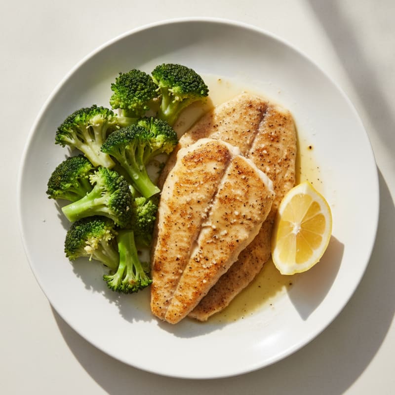Seared Tilapia with Steamed Broccoli and Lemon