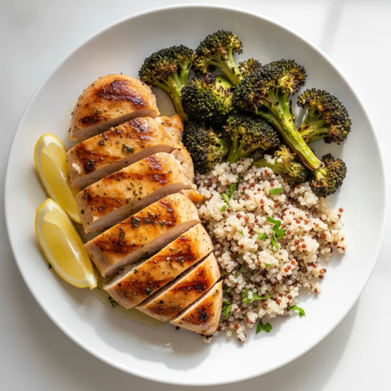 Grilled Chicken Breast with Quinoa and Roasted Broccoli