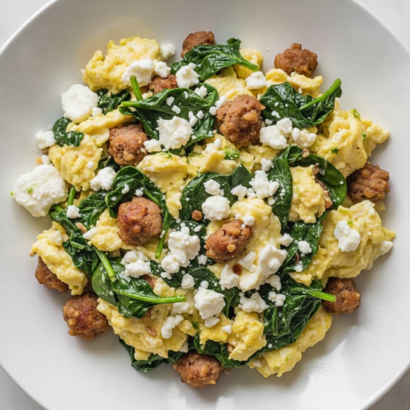 Egg White and Turkey Sausage Scramble with Spinach and Feta