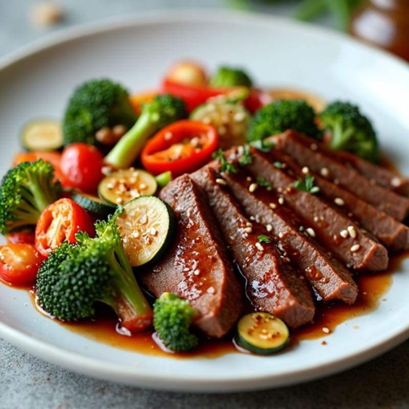 Sweet-Savory Sesame Beef with Charred Vegetables