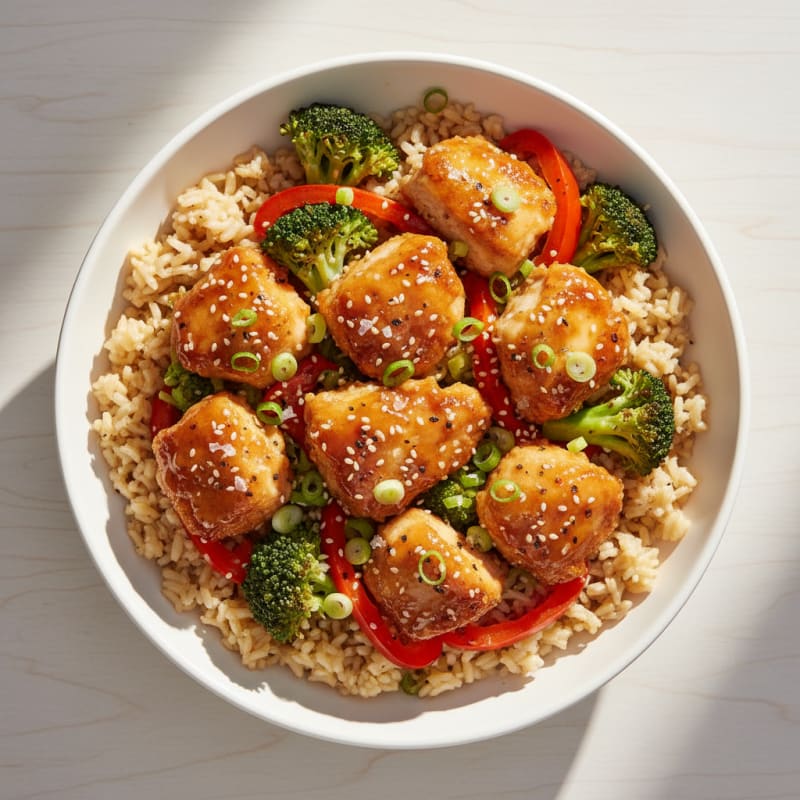 Crispy Honey-Garlic Chicken Bowls