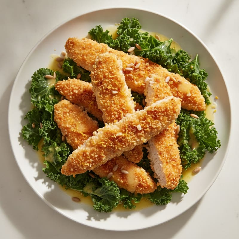 Crispy Lemon-Garlic Chicken Tenders with Shredded Kale Salad