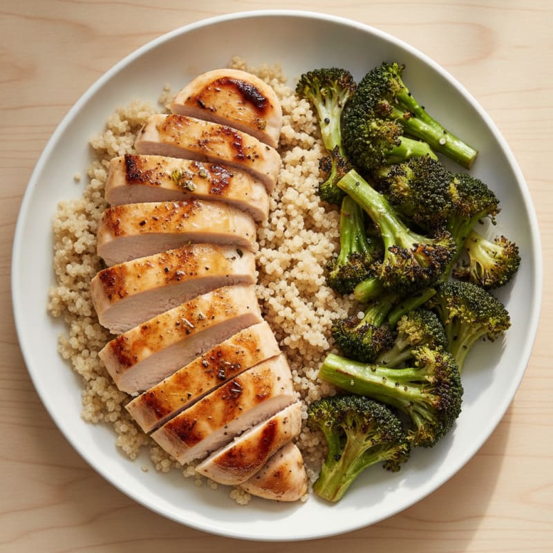 Grilled Chicken Breast with Quinoa and Roasted Broccoli