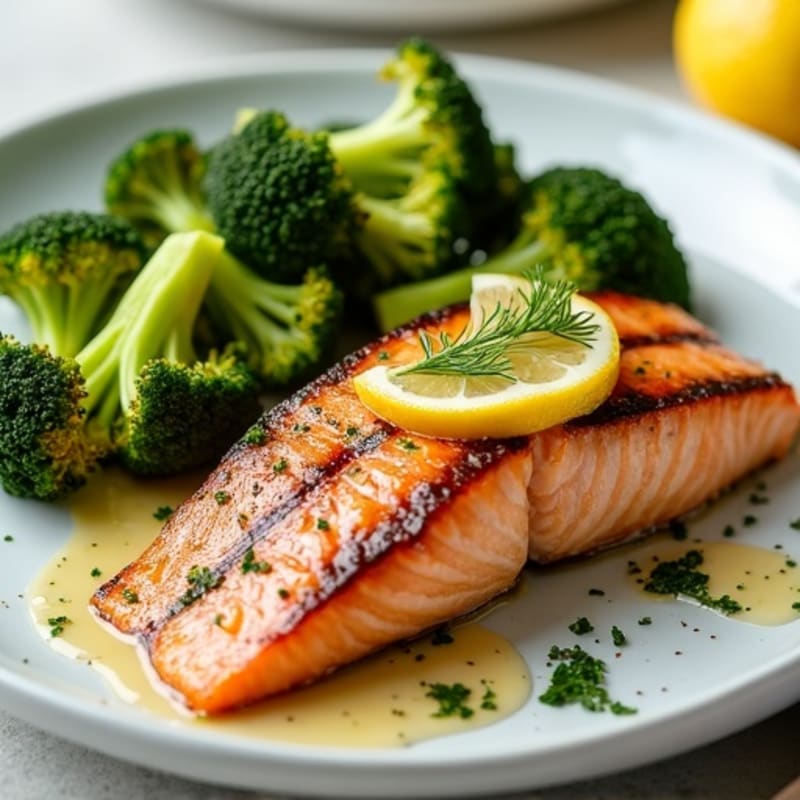Lemon Herb Grilled Salmon with Crispy Roasted Broccoli