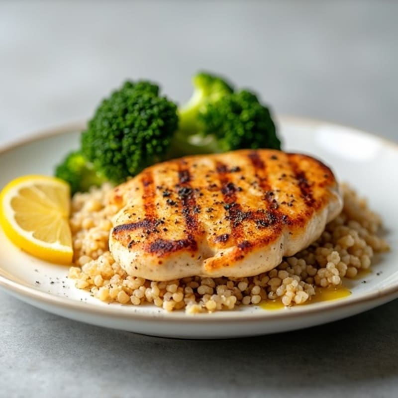Grilled Chicken Breast with Quinoa and Roasted Broccoli