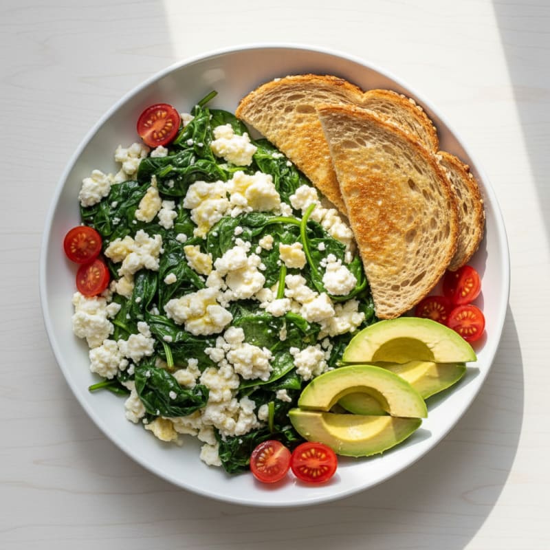 Egg White and Spinach Scramble with Cottage Cheese