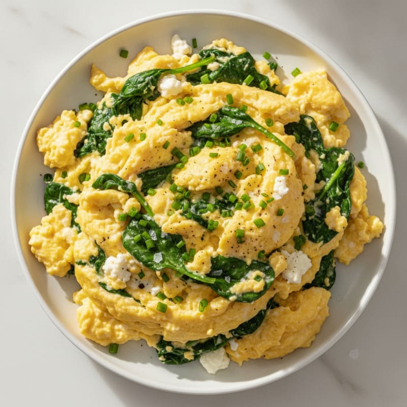 Scrambled Eggs with Sautéed Spinach