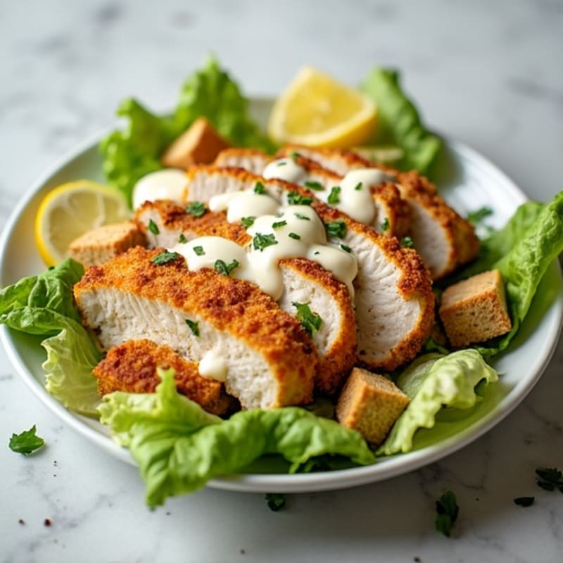 Crispy Chicken Caesar Salad with Creamy Yogurt Dressing