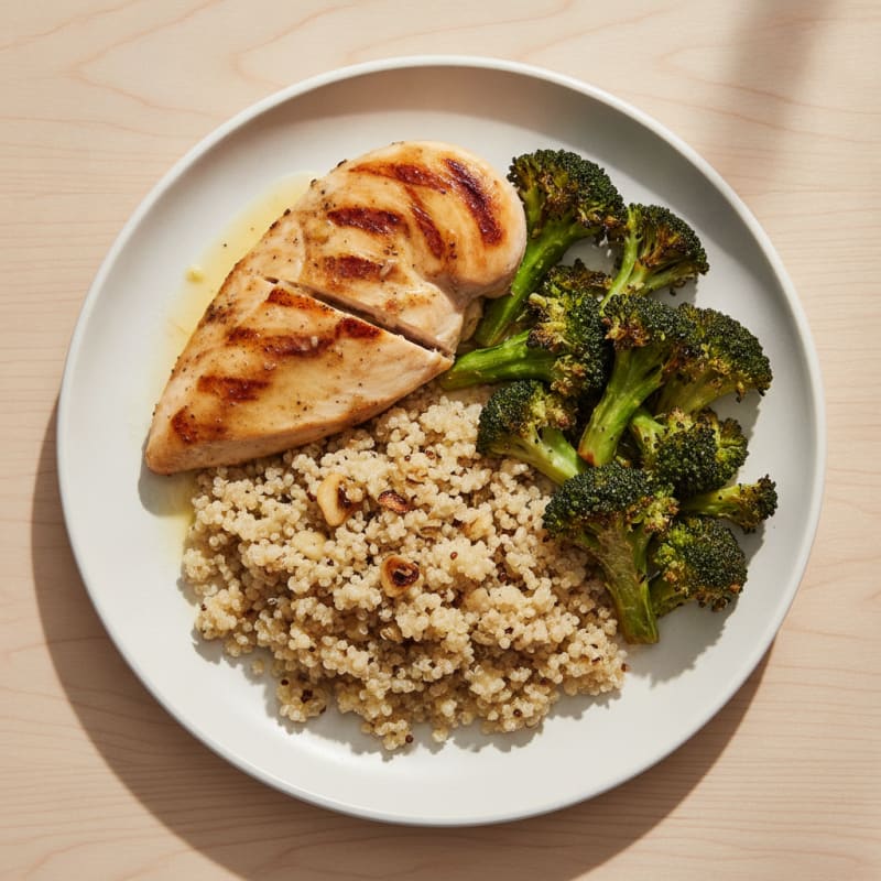 Grilled Chicken Breast with Quinoa and Roasted Broccoli