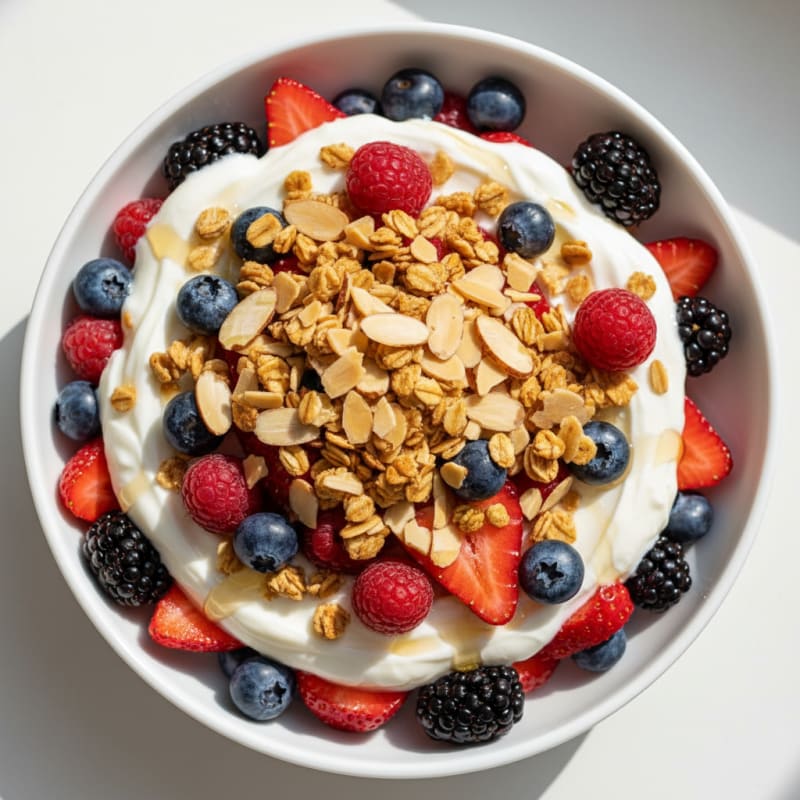 Creamy Greek Yogurt Parfait with Berries and Almonds