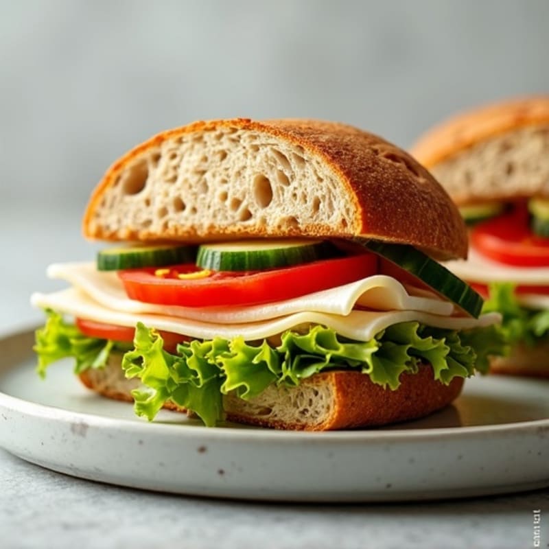 Herb-Seasoned Lean Deli Meat and Provolone Sandwich with Fresh Crisp Vegetables