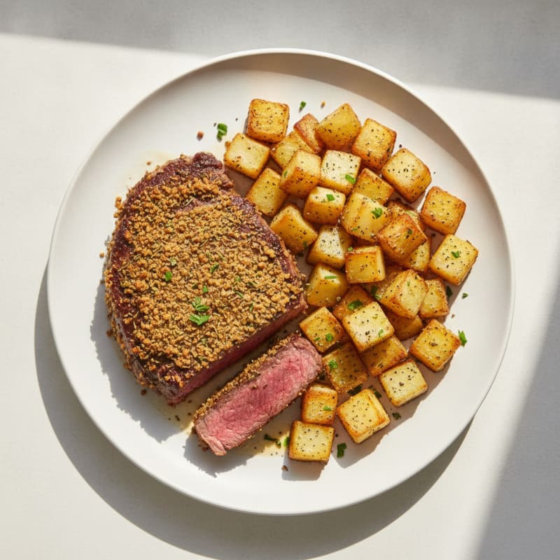 Herb-Crusted Steak with Roasted Potatoes
