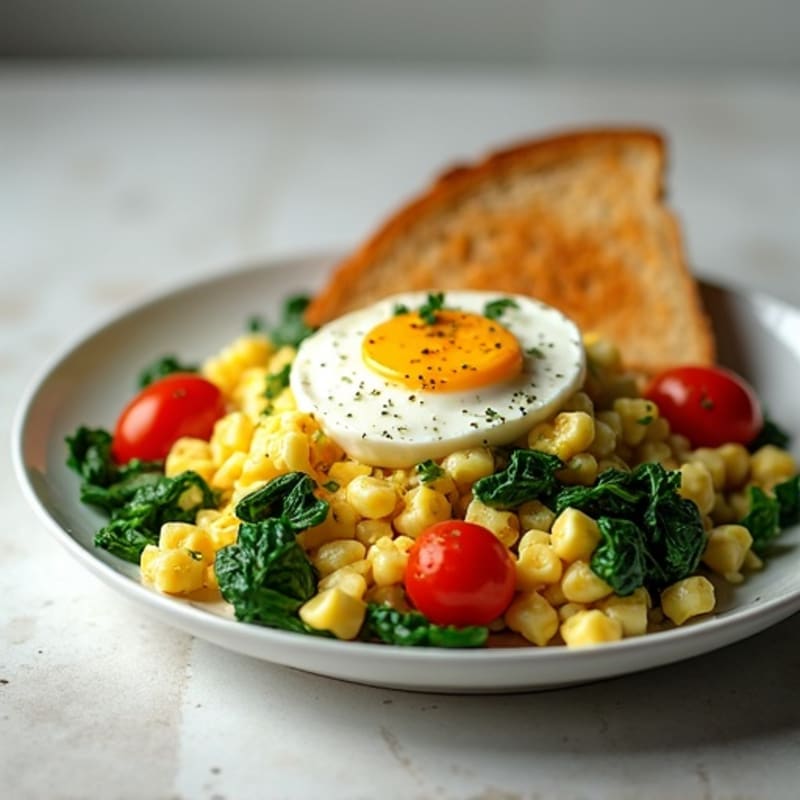 Egg White Spinach Scramble with Cottage Cheese and Cherry Tomatoes