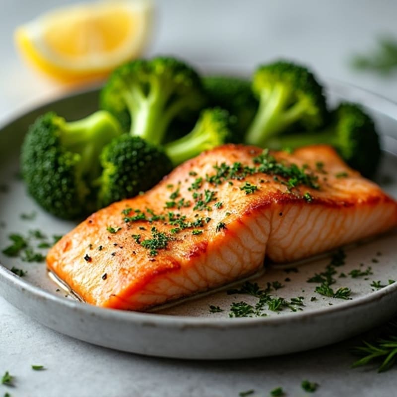 Herb-Crusted Pan Seared Salmon with Roasted Broccoli