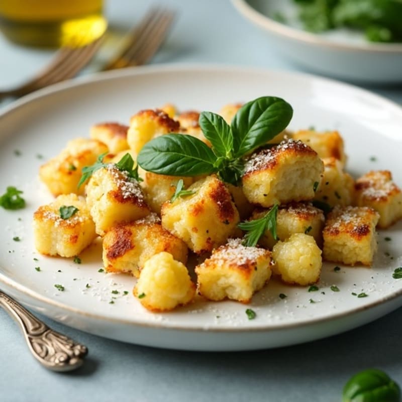 Crispy Roasted Cauliflower Gnocchi with Chicken and Fresh Basil Pesto