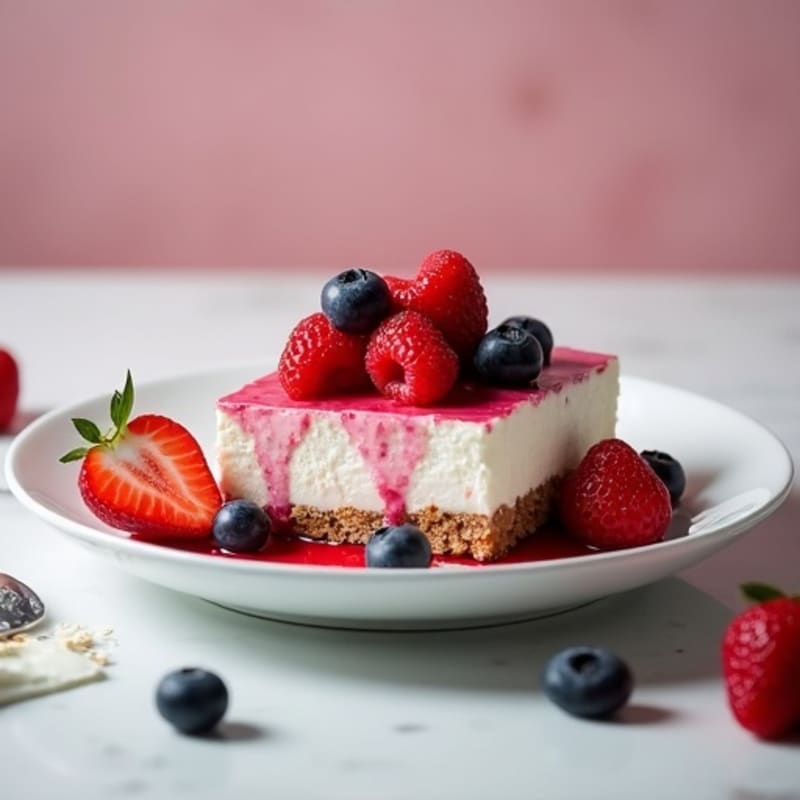 Greek Yogurt Protein Cheesecake with Mixed Berries