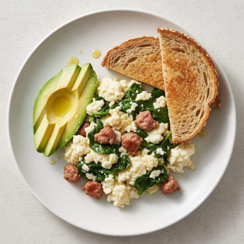 Egg White Scramble with Turkey Sausage and Spinach