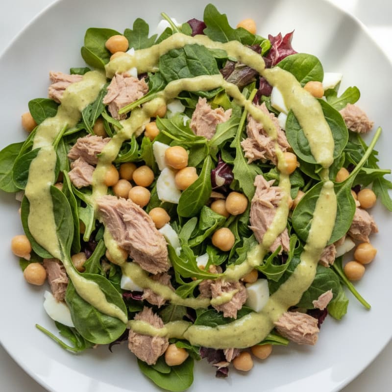 Tuna Salad with Mixed Greens and Chickpeas