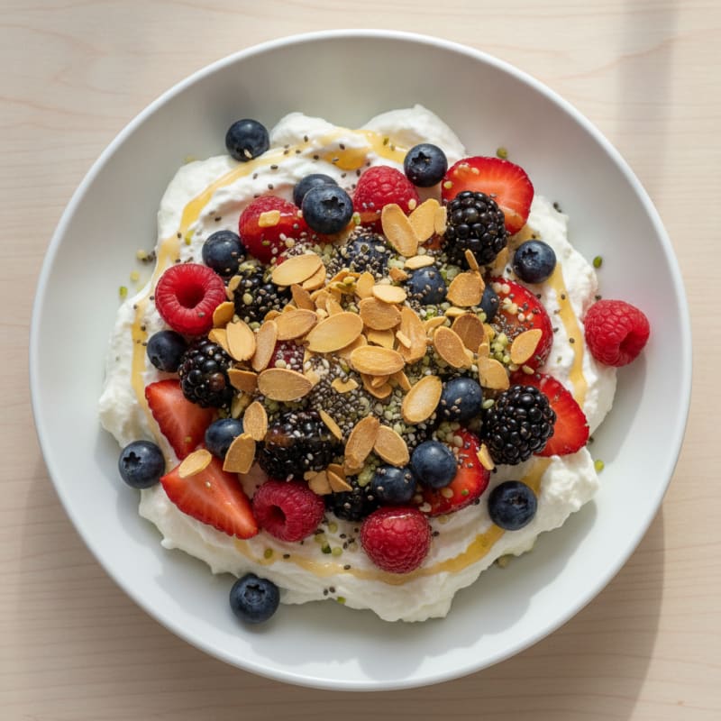 Creamy Greek Yogurt Protein Bowl with Mixed Berries and Whey