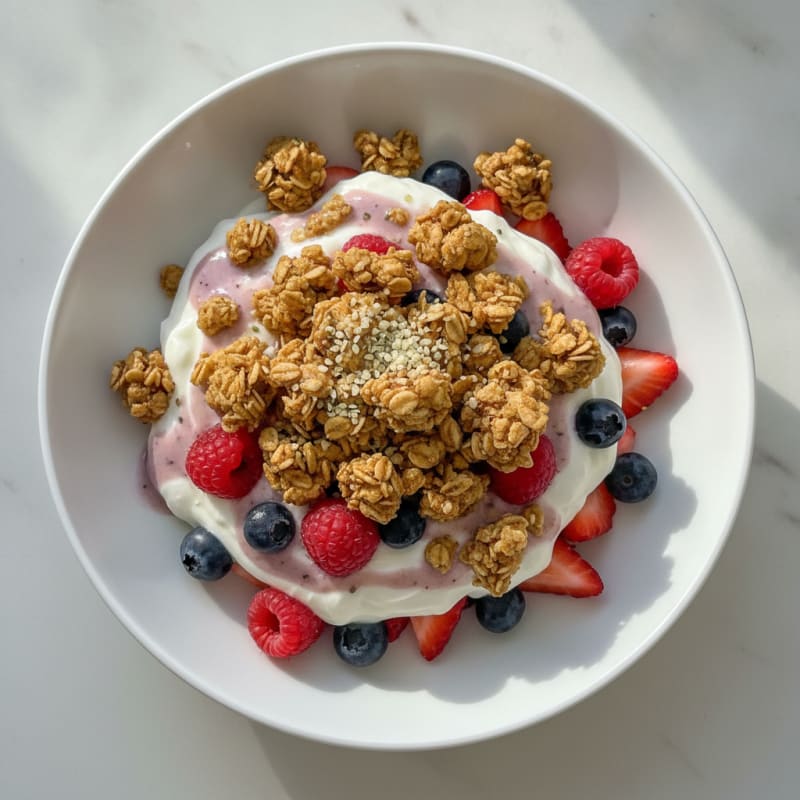 Creamy Greek Yogurt Parfait with Mixed Berries and Protein Granola