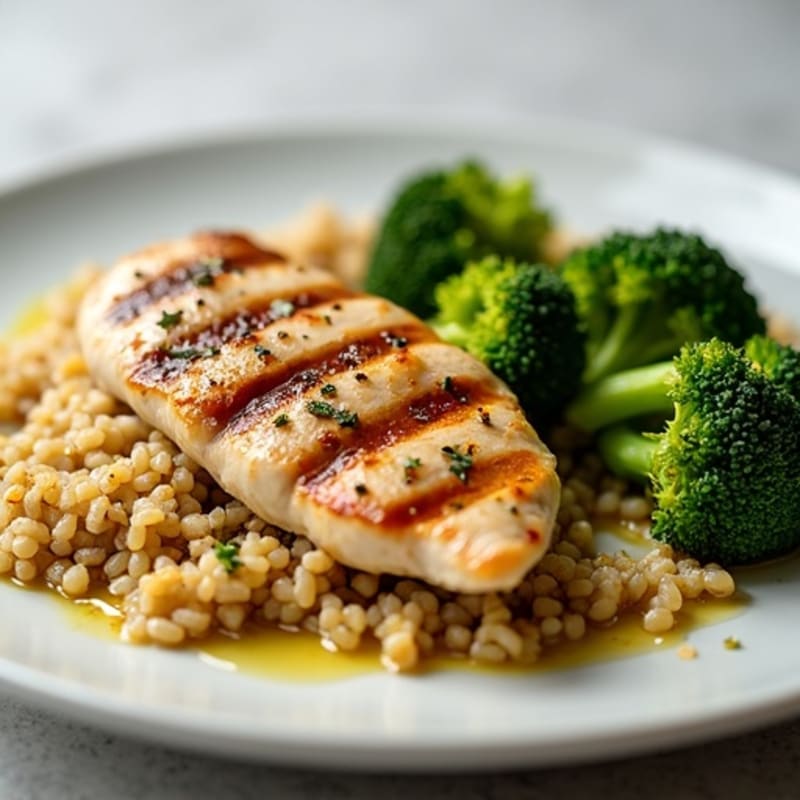 Grilled Chicken Breast with Roasted Broccoli and Quinoa