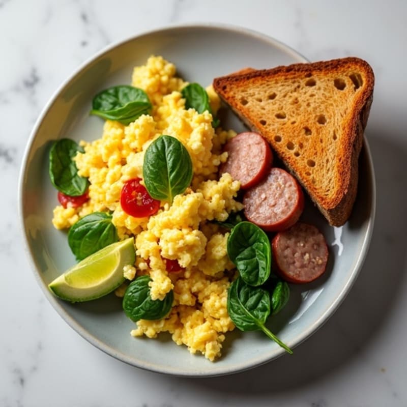 Scrambled Egg Whites with Spinach and Turkey Sausage
